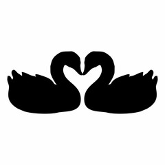 silhouette of two swans in the shape of love
