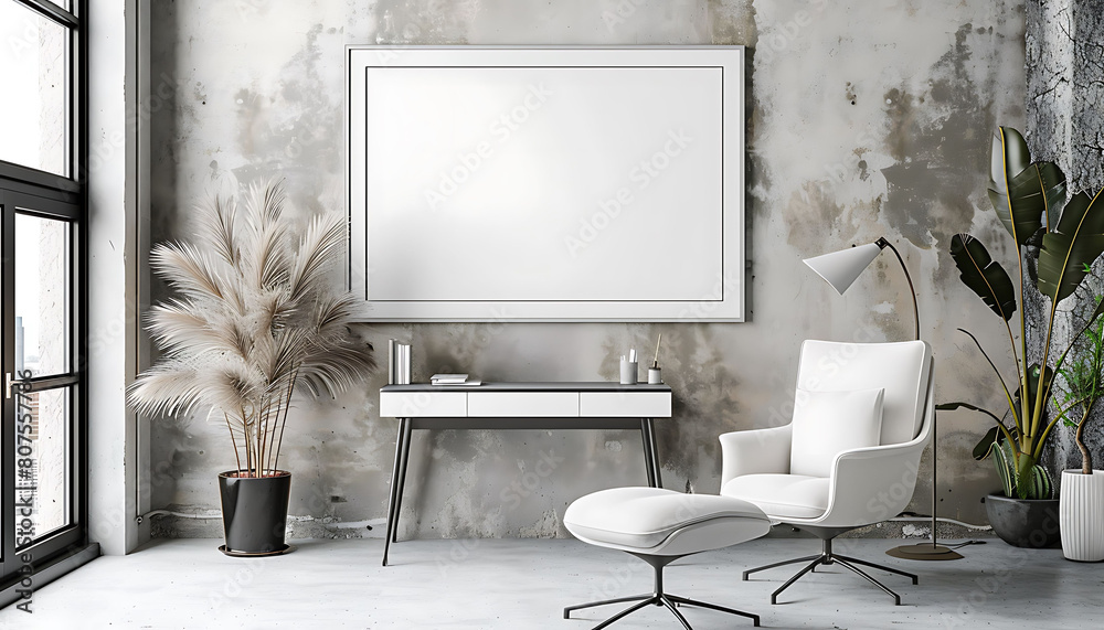 Poster office environment with a white frame mockup, elevating the professionalism and style of the workspa
