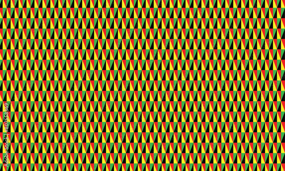 Poster abstract simple black red yellow green triangle pattern.