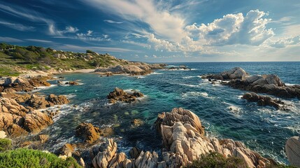 Tranquil Horizon: Mediterranean Rocky Coast in Perfect Conditions
