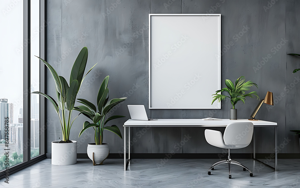 Poster office decor with a white frame mockup, adding a touch of sophistication and style to the profession