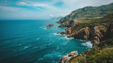 Tranquil Horizon: Mediterranean Rocky Coast in Perfect Conditions