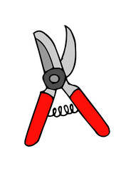 剪定鋏のイラスト（カラー、線画、線画）