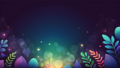 Background with leaves and dark theme. Bokeh effect. Copy Space