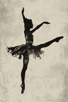 Elegant Ballet Dancer Silhouette. Artistic Illustration of Female Balerina in Sport Dance