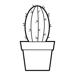 Cactus. Houseplant in flower pot.  Outline illustration, design elements or page of coloring book
