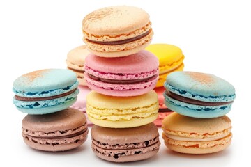 Colorful Stacked French Macarons - Delicious Sweet Dessert Biscuits