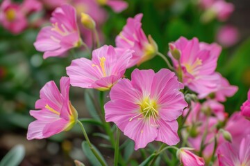 Close up of Pink Evening Primrose Flowers (Oenothera Speciosa). A Beautiful Wildflower Ground Cover