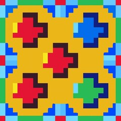 Obraz premium Seamless pattern of pixel art-inspired patterns with blocky shapes and vibrant hues for a retro and nostalgic feel, Generative AI