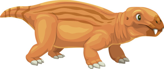 Cartoon lystrosaurus dinosaur character. Isolated vector prehistoric dino animal, stubby, herbivorous reptile from the early Triassic period, distinguished by its beak-like snout and tusks