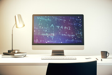 Modern computer monitor with creative scientific formula concept, research and development concept....