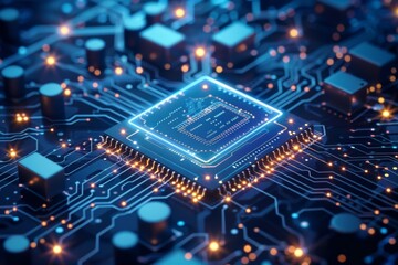 Obraz premium CPU processor microchip circuit board illustration created with generative ai