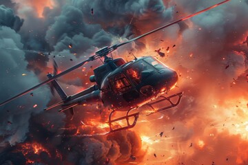 Dramatic Helicopter Crash - 4K HD Wallpaper of Explosive Wreckage and Smoke


