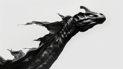 3D rendering of a black dragon's head and neck in profile on a white background.