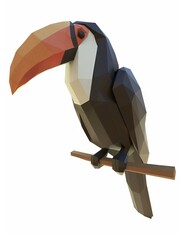 A 3D rendering of a toucan, a tropical bird with a large, colorful beak.