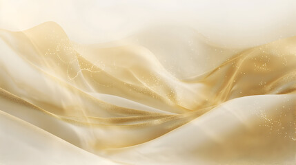 A gold and white background with a wave of fabric. The fabric is flowing and has a shiny, almost metallic appearance. Scene is elegant and luxurious
