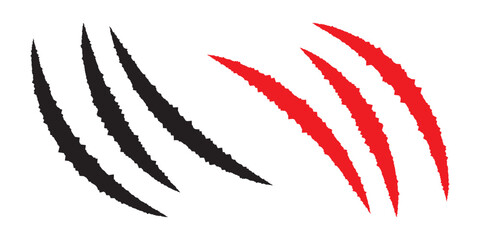 Animal claw scratches mark set. Cat tiger scratches paw shape. isolated on White background. Grange scratches. Set of claws. Wild animals concept.