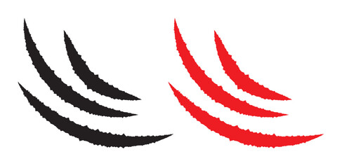 Animal claw scratches mark set. Cat tiger scratches paw shape. isolated on White background. Grange scratches. Set of claws. Wild animals concept. 11:11