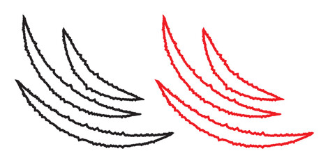 Animal Claw scratches mark set. Cat tiger scratches paw shape. isolated on White background. Icon, flat. Vector isolated on white background. Scratches of cat, tiger, lion, dog, jaguar, bear. 11:11