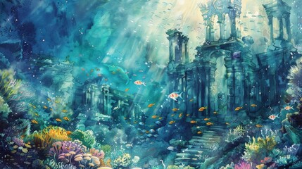 underwater utopia featuring a variety of colorful fish, including orange, yellow, and white varieties, as well as a castle in the background