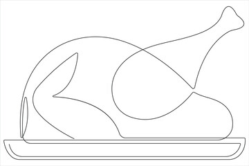 Whole chicken turkey meat continuous one line art drawing of vector