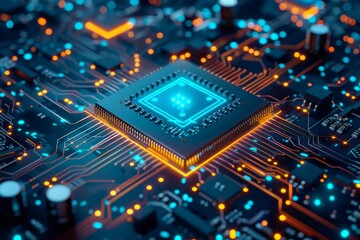 Obraz premium CPU processor microchip circuit board illustration created with generative ai