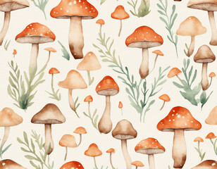 Watercolor Mushroom and Foliage Illustration