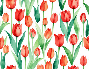 Obraz premium Vibrant Watercolor Red Tulips Pattern