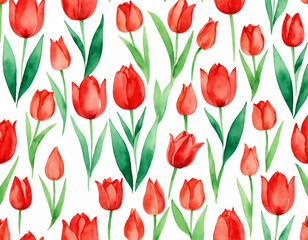 Obraz premium Elegant Watercolor Red Tulips Pattern for Fabric and Decor