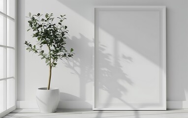 Enhance the ambiance room with a white frame mockup against a serene, minimalist background