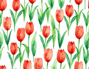 Vibrant Watercolor Red Tulips Pattern