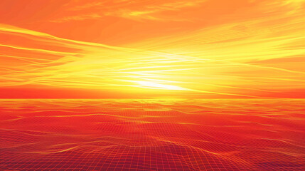 Radiant sunset hues from orange to red in a gradient abstract wireframe warm  inviting for dynamic visuals