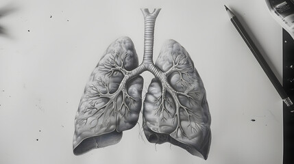 Drawing of a human lung made in pencil