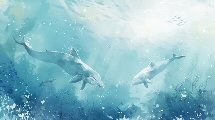 whale song in the ocean, accompanied by a white fish and a small fish, with a white leg visible in the foreground