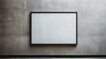 A white framed picture is hanging on a wall