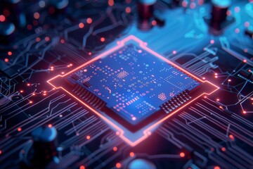 Obraz premium CPU processor microchip circuit board illustration created with generative ai