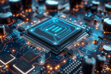 CPU processor microchip circuit board illustration created with generative ai