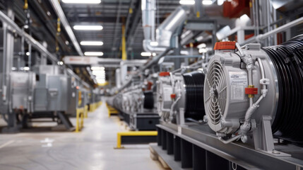 Adjacent to the factory, the compressor unit of the air conditioning system springs into action, its mechanical components working in harmony to deliver cool air to every corner of the facility.