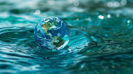 A conceptual illustration of a globe encased in a delicate bubble of water, symbolizing the fragility of the Earth's water resources and the importance of conservation efforts 