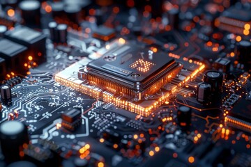 Obraz premium CPU processor microchip circuit board illustration created with generative ai