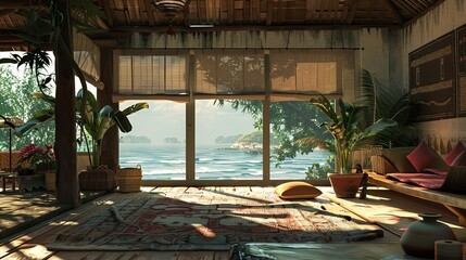 Beachside luxury house scene of I want a Unity scene where all the interiors must be Indian style