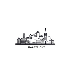 Maastricht cityscape skyline city panorama vector flat modern logo icon. Netherlands, Holland town emblem idea with landmarks and building silhouettes. Isolated thin line graphic