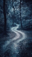 Fototapeta premium A path diverging into two dark forests, symbolizing a difficult decision with uncertain consequences