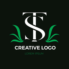The overlapping TS letter logo has leaf nuances, simple and looks fresh