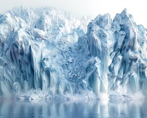 Obraz premium A photorealistic closeup of a melting glacier, with water dripping down and carving intricate patterns into the ice