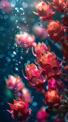 Amazing close-up photo of red flowers with water drops.