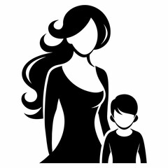 Mom and child silhouette vector illustration on a white background