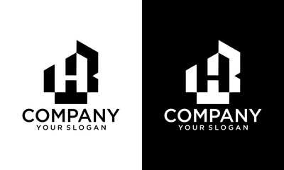 Creative real estate letter H house logo concept architecture home construction company logo realty rent symbol icon vector template