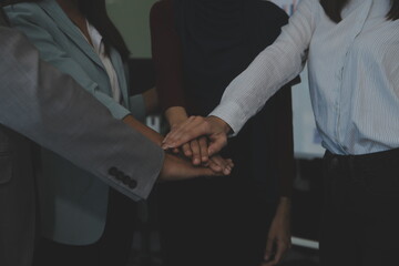 Business people shaking hands after meeting. colleagues handshaking after conference. Greeting deal, teamwork partnership cooperate concept.