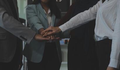 Business people shaking hands after meeting. colleagues handshaking after conference. Greeting deal, teamwork partnership cooperate concept.